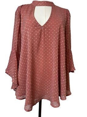 New 2/$30 Band Of Gypsies Small Blush Mauve Polka Dot Blouse Oversized Polyester